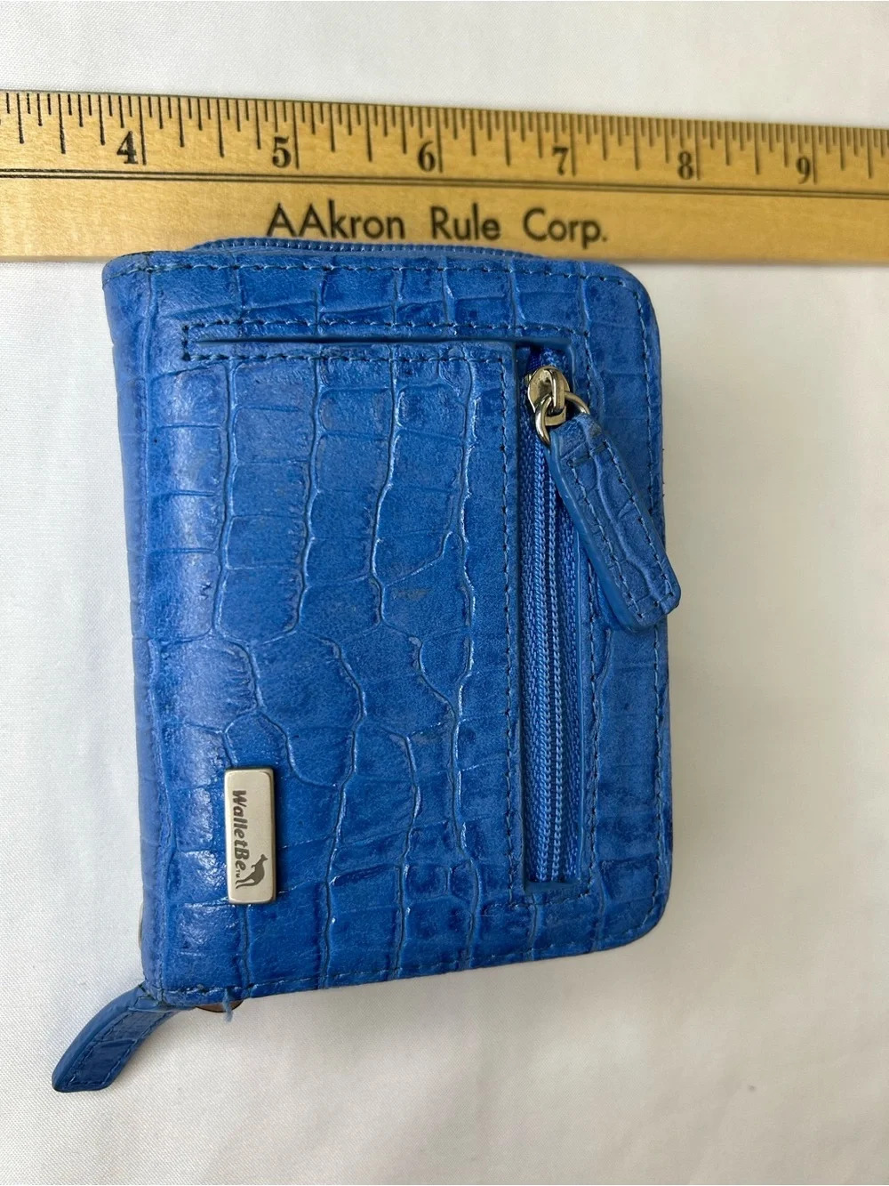 Blue Croc-Embossed Compact Wallet